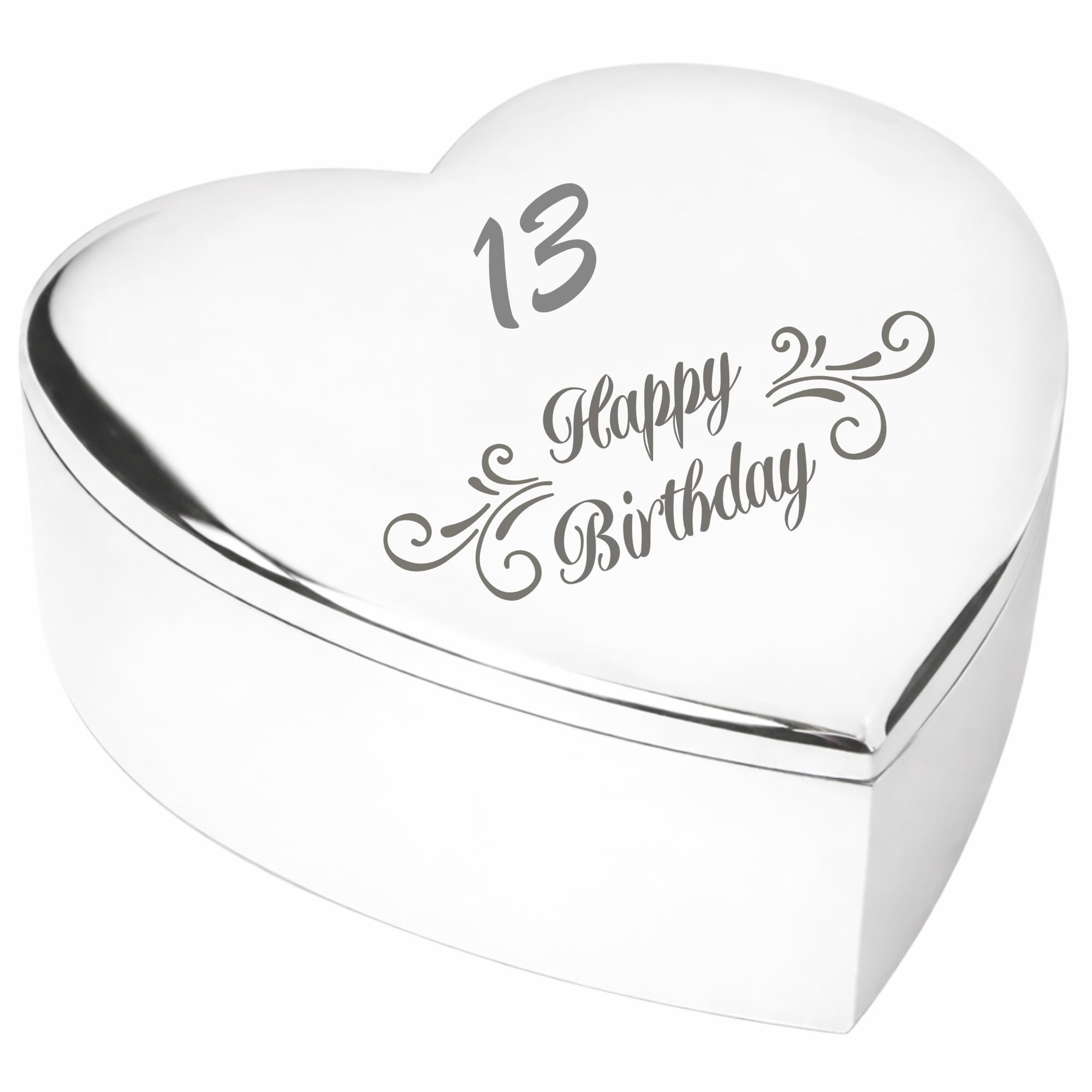 13th 13 Thirteenth Birthday Gift for Her Engraved Swirl Heart Shaped Trinket Box Keepsake for Girls