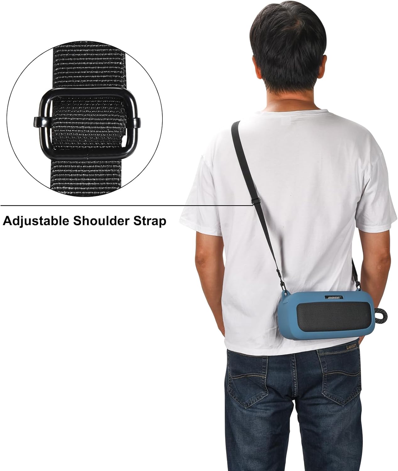Silicone Case Cover Compatible with Bose SoundLink Plus Wireless Bluetooth Speaker, Travel Protective Carrying Case with Shoulder Strap for Bose SoundLink Plus Bluetooth Speaker (Blue) - Image 7