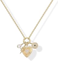 PAVOI 14K Gold Plated Cluster Heart Charm Necklace for Women - Evil Eye Star CZ Teardrop Toggle Pendant, Trendy Layering Jewelry