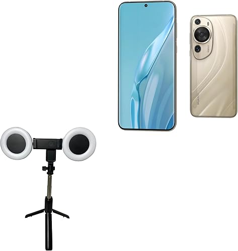 BoxWave Stand and Mount Compatible with Huawei P60 Art - RingLight SelfiePod, Selfie Stick Extendable Arm with Ring Light - Jet Black