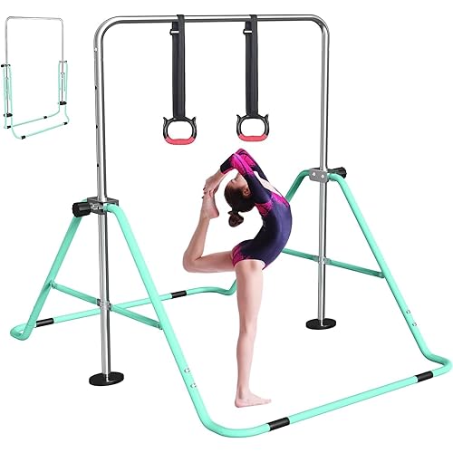 FBSPORT Gymnastics Bar for Kids, Adjustable Height Gymnastic Horizontal Bars,Junior Training Bar Children Folding Training Monkey Bars for Home Using