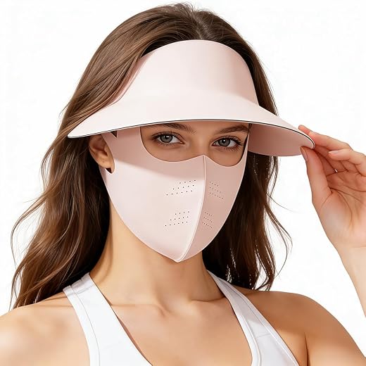 SANNIDHI® Summer Face Mask with Wide Brim Cap, 2 in 1 Sun Protection Visor Hat and Face Cover for Women Bike Riding, UPF 5...