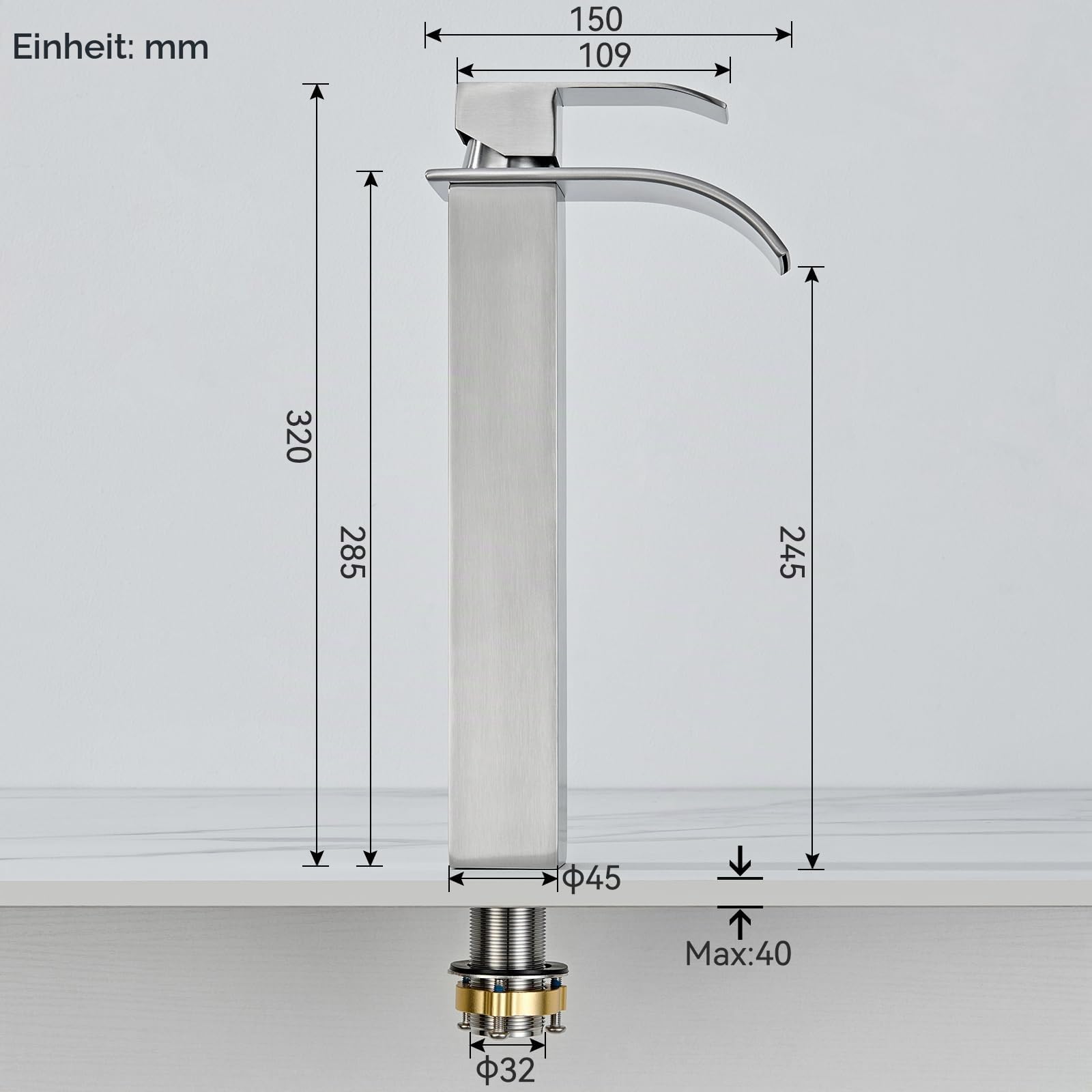 CECIPA Wasserhahn Bad, Waschtischarmatur Wasserfall für Badezimmer | Waschbecken Armaturen Mit Warm Und Kalt Wasser, Einhebelmischer Mischbatterie, Wasserauslaufhöhe 245 mm, Gebürstetes
