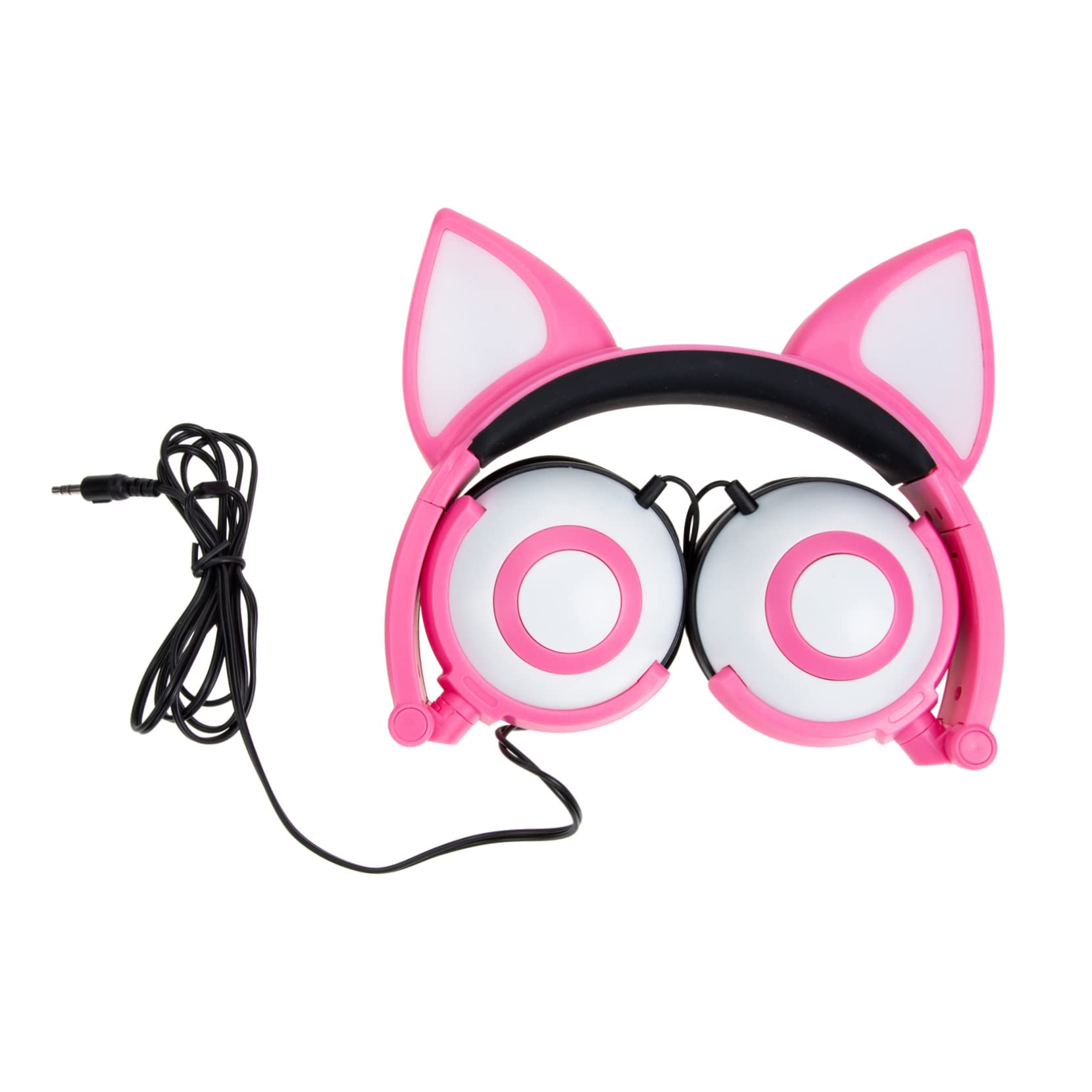 OSALADI Cuffie per Bambini Rosa Orecchie Gatto, Jack 3, 5 Mm | Pvc, Diametro Altoparlante 40mm, Controllo Luce Tramite Pulsante, Batteria Pulsante 180 Mah
