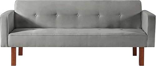 Miniatura 9 de Sofá cama de tela moderna, sofá cama convertible con 2 almohadas y reposabrazos, sofá reclinable plegable de 75 pulgadas con patas de madera maciza
