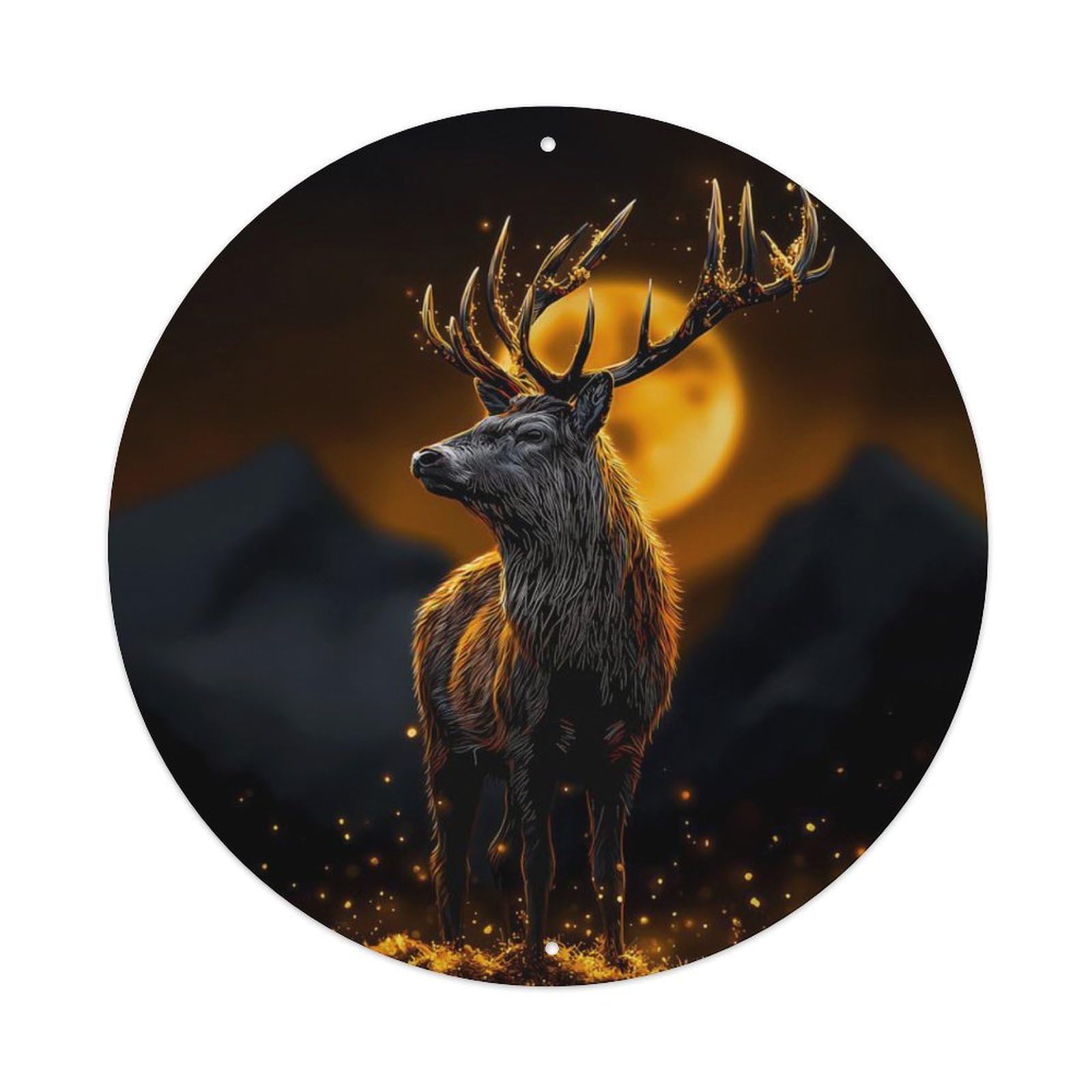 Animal Male Red Deer Gold Glowing Moonlight Luxury Mystical Vintage Metal Tin Sign Plaque Wall Decor for Cafe, Club Bar, Office, Garden Metal Poster 8x8Inch