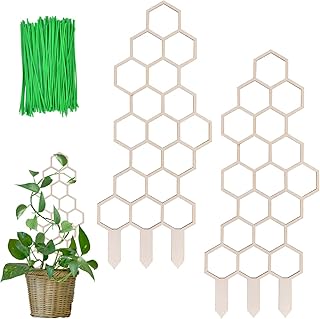 Simabsie Small Wooden Trellis for Potted Plants, 16 inch Plant Trellis for Climbing Plants Indoor Pot with Moisture-Proof Layer, Honeycomb Shape for Ivy Vines Hoya Houseplants Flower 2 Pack fengwo2_mjz04_CA