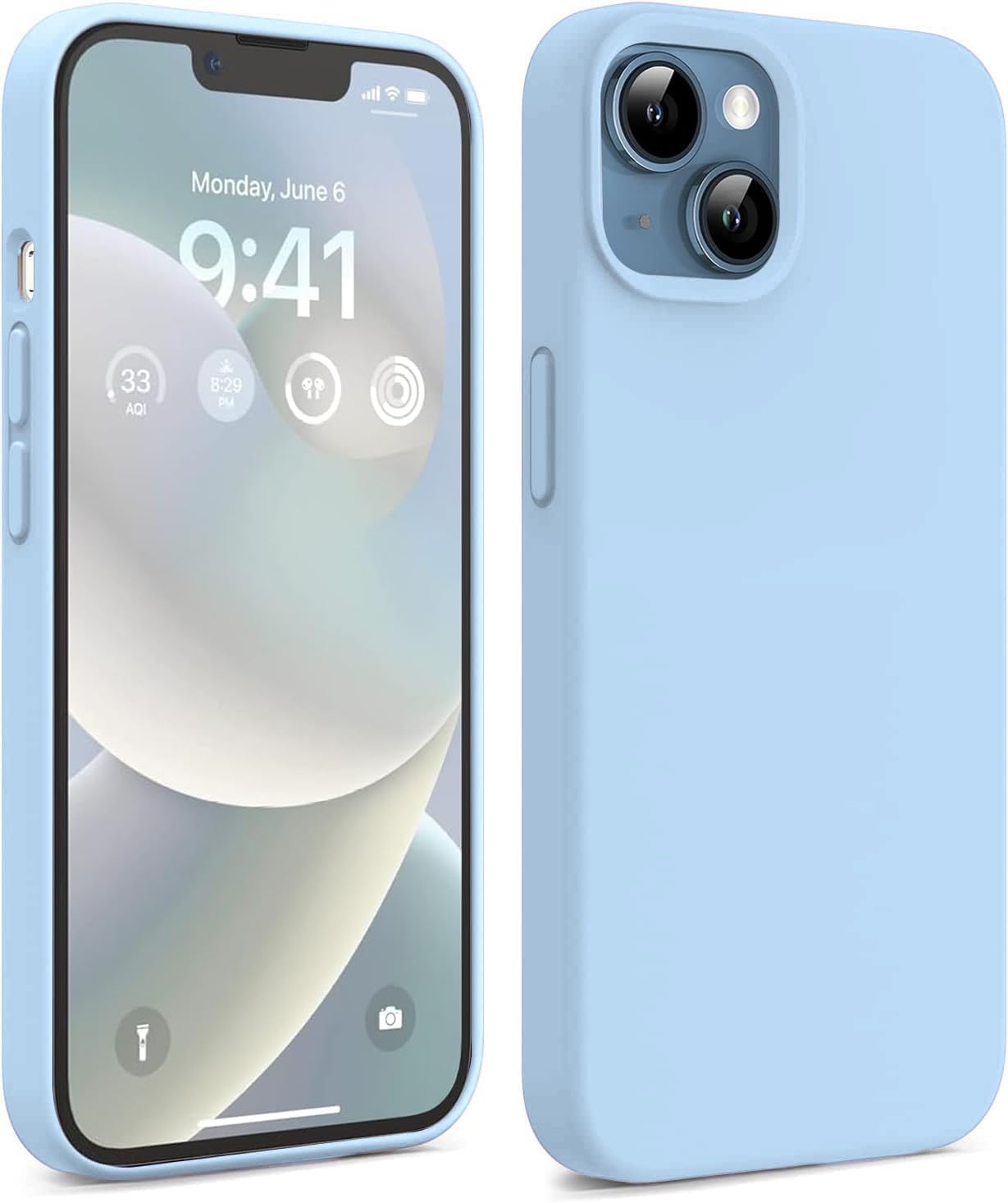 DIZORO® Microfiber Candy Case Compatible for iPhone 13 / iPhone 14 6.1 Inch Shockproof Slim Back Cover Liquid Silicone Case - ICE Blue-picture-23