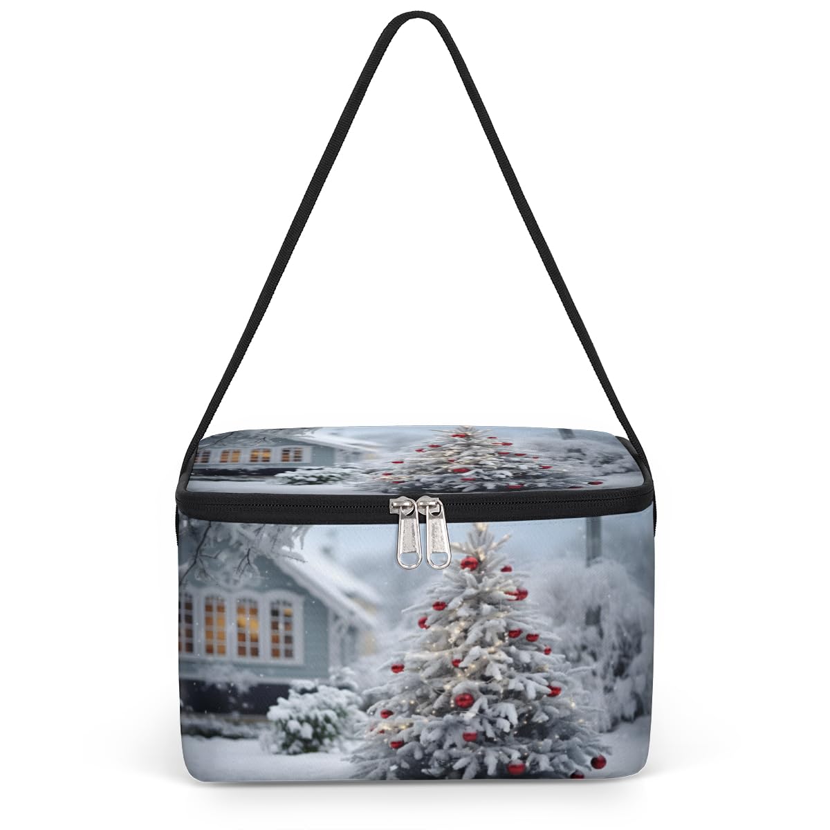 GzLeyigou Snow Christmas Tree Lunch Bags for Women Men 9 Cans, Hot & Cold Food Delivery Bag Insulated Grocery Bag Insulated Lunch Box Cooler Bag for Office Work Picnic Beach