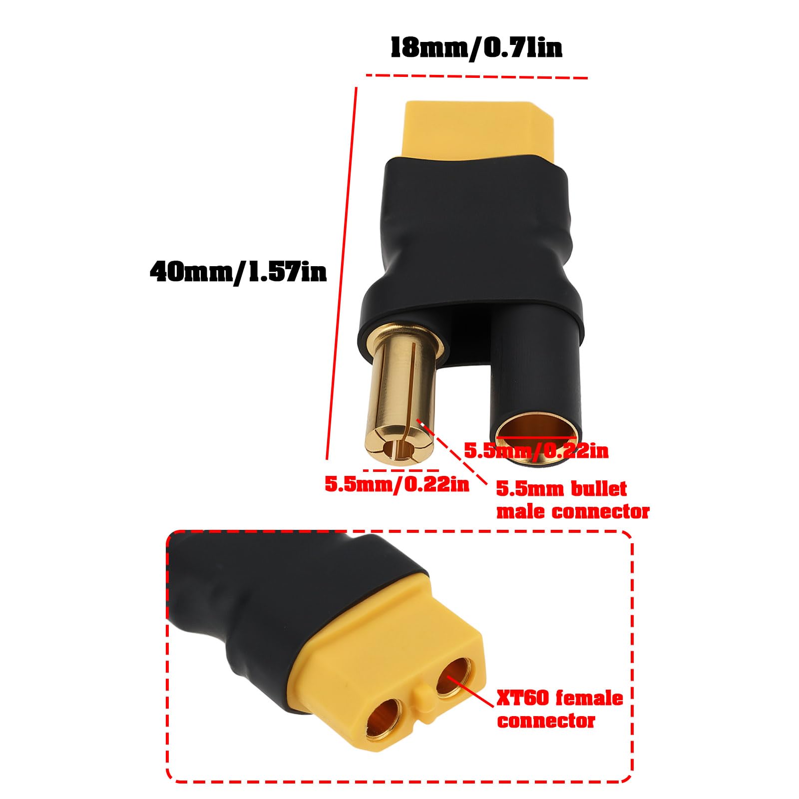 EMSea 2 PCs XT60 Female to 5.5mm Bullet Banana Adaptor Connector Compatible with LiPo for RC Projects - Image 4