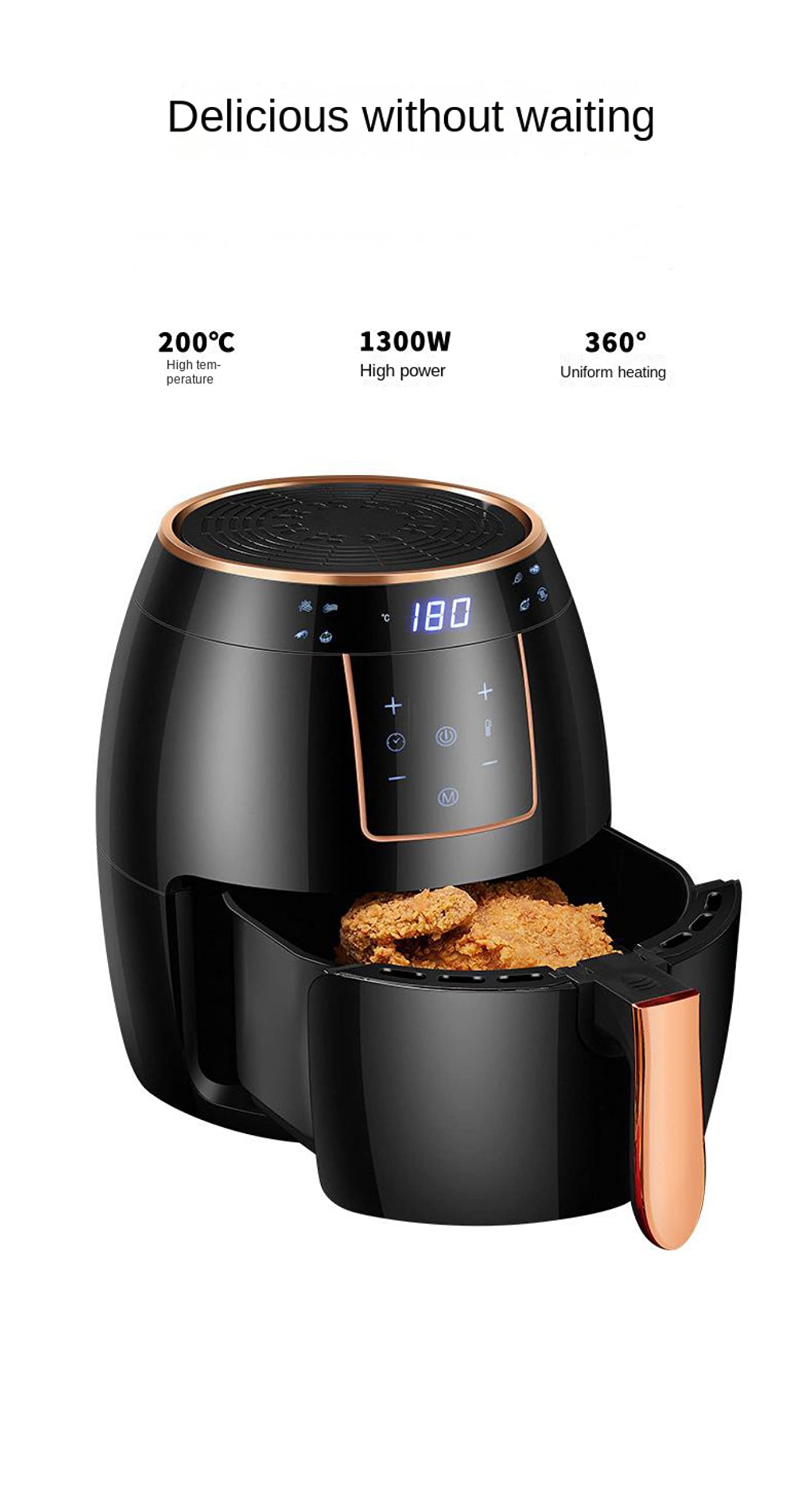 Frytownice powietrzne 5,5 l 1300 W Zegary Szybka cyrkulacja powietrza Maks. 200 ℃ Kompaktowe frytkownice Piekarnik Nieprzywierająca z ustawieniem Frytkownica bezolejowa Niski poziom hałasu (A)