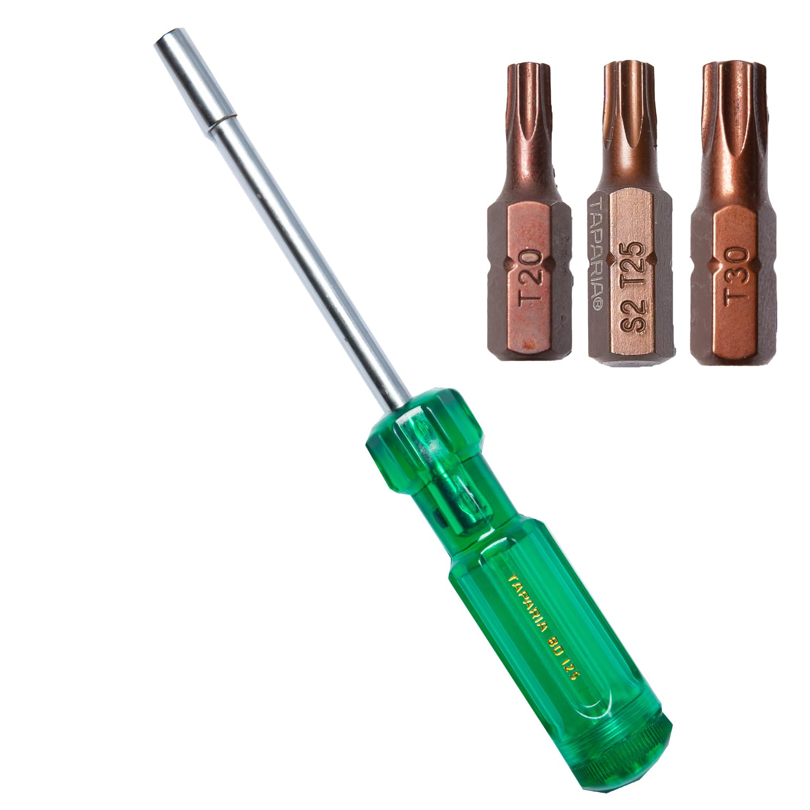 Taparia Make, Bit Holder Screwdriver with 25mm Insert Bits of 1/4" Hex Shank, S2 Grade, Of Tip Size T20, T25, T30 Suitable for DIY, Home, Professional & industrial applications