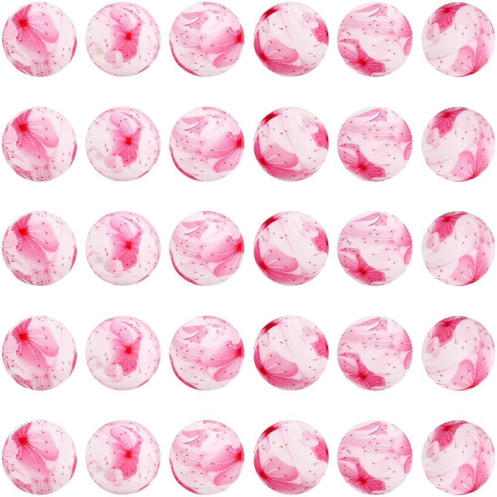 Perles en silicone imprimees 15mm motif floral floral pour stylos et bijoux