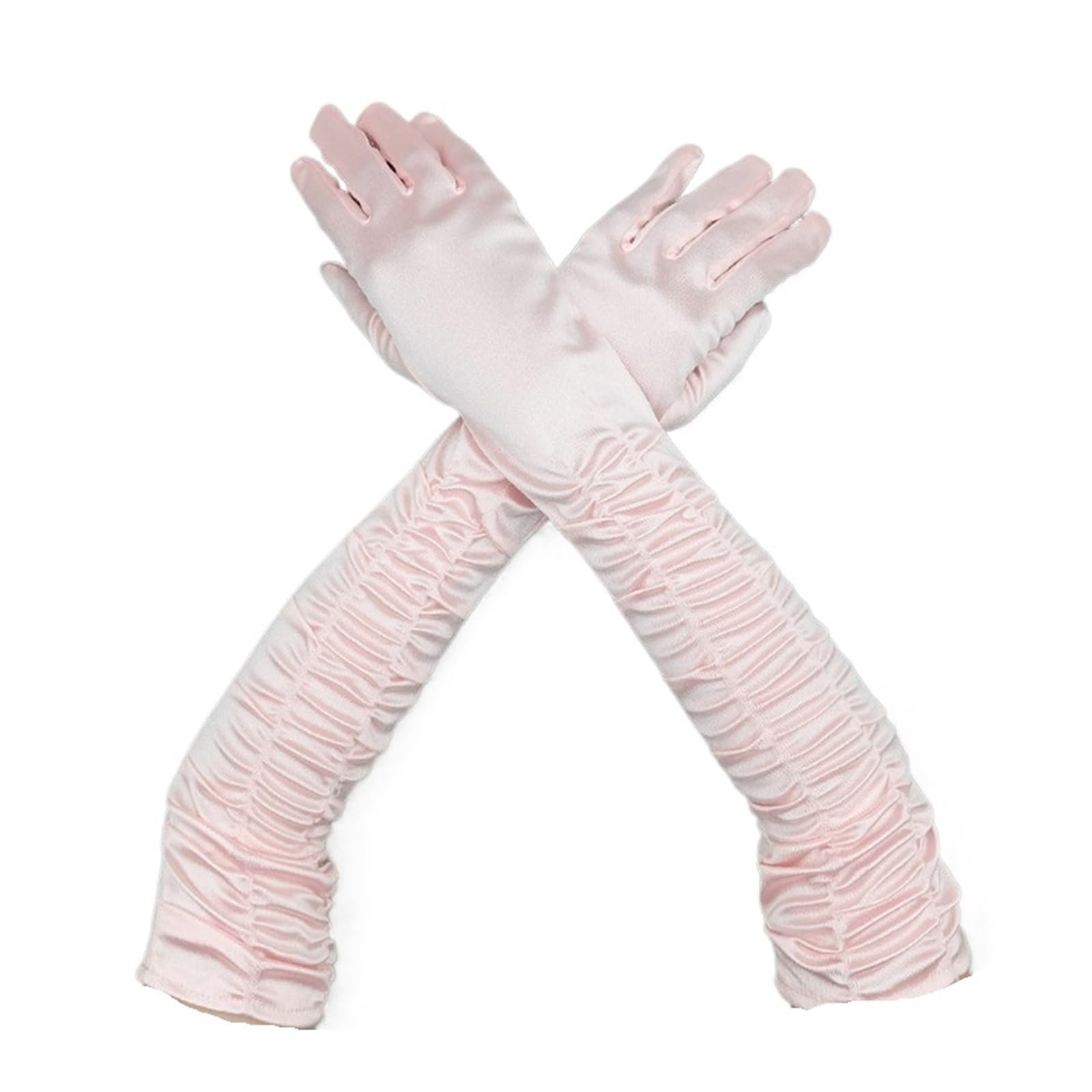 Guanti Lunghi in Raso Guanti da Cerimonia da Donna Lunghi e Solidi in Raso, Morbidi e Multicolori, Performance di Danza, Elasticità, Stile retrò(Pink,2 Pairs)