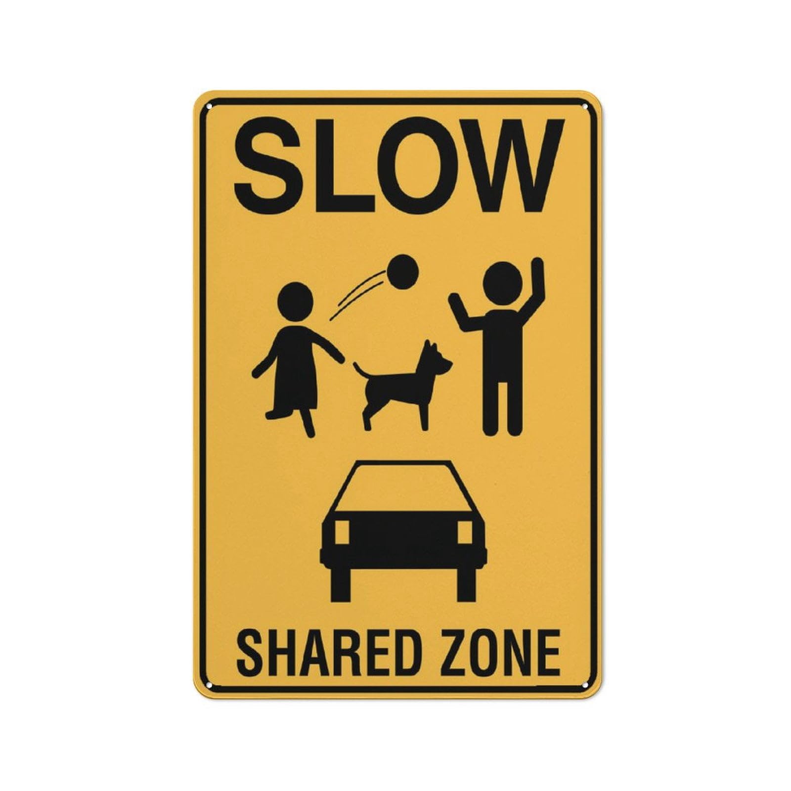 Slow - Shared Zone (Animals And Children) Sign, 8x12 Inch UV-Printed Aluminum Outdoor Sign, Weatherproof Security Sign for Home or Business