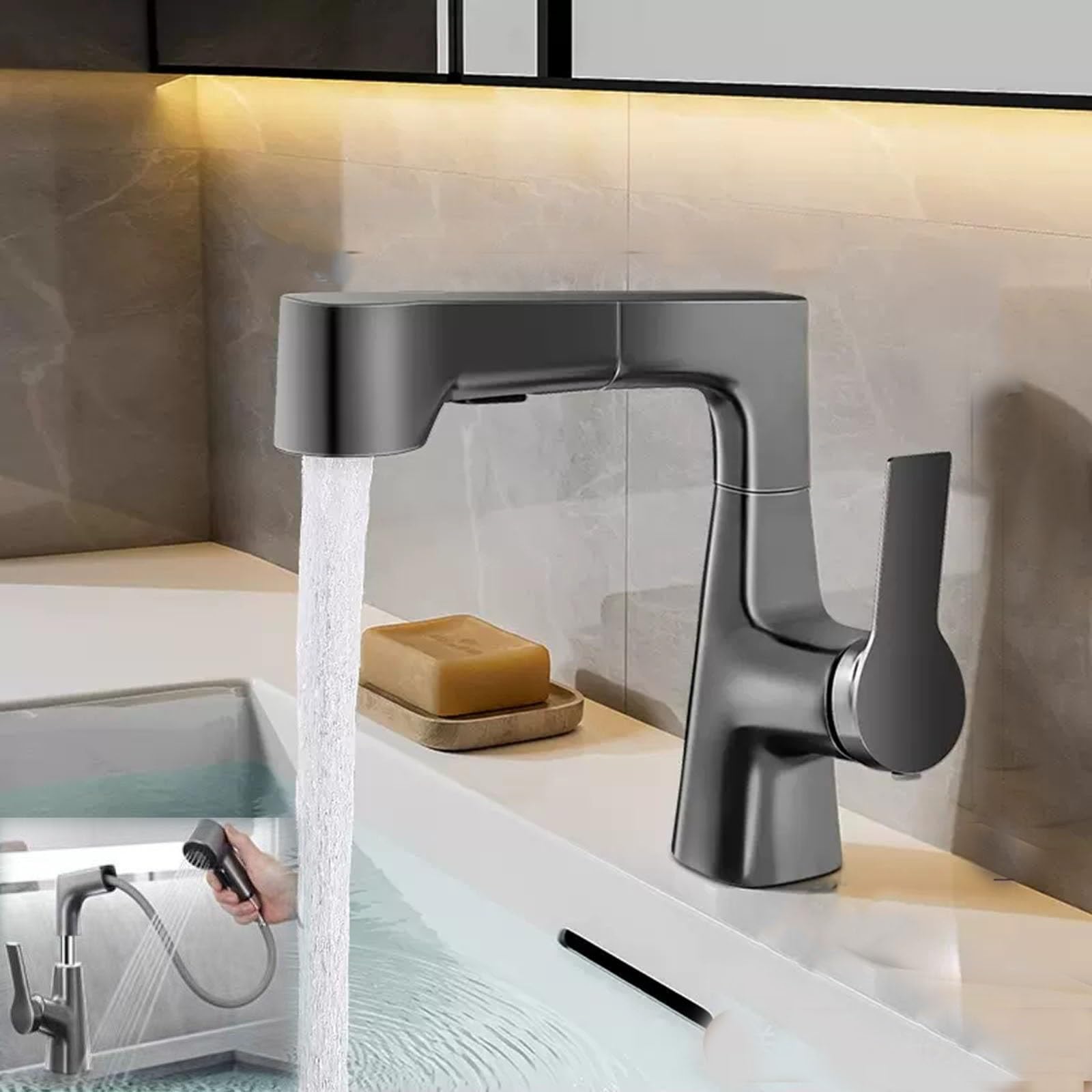 Mitigeur cuisine blanc pivotant 360 avec douchette extractible