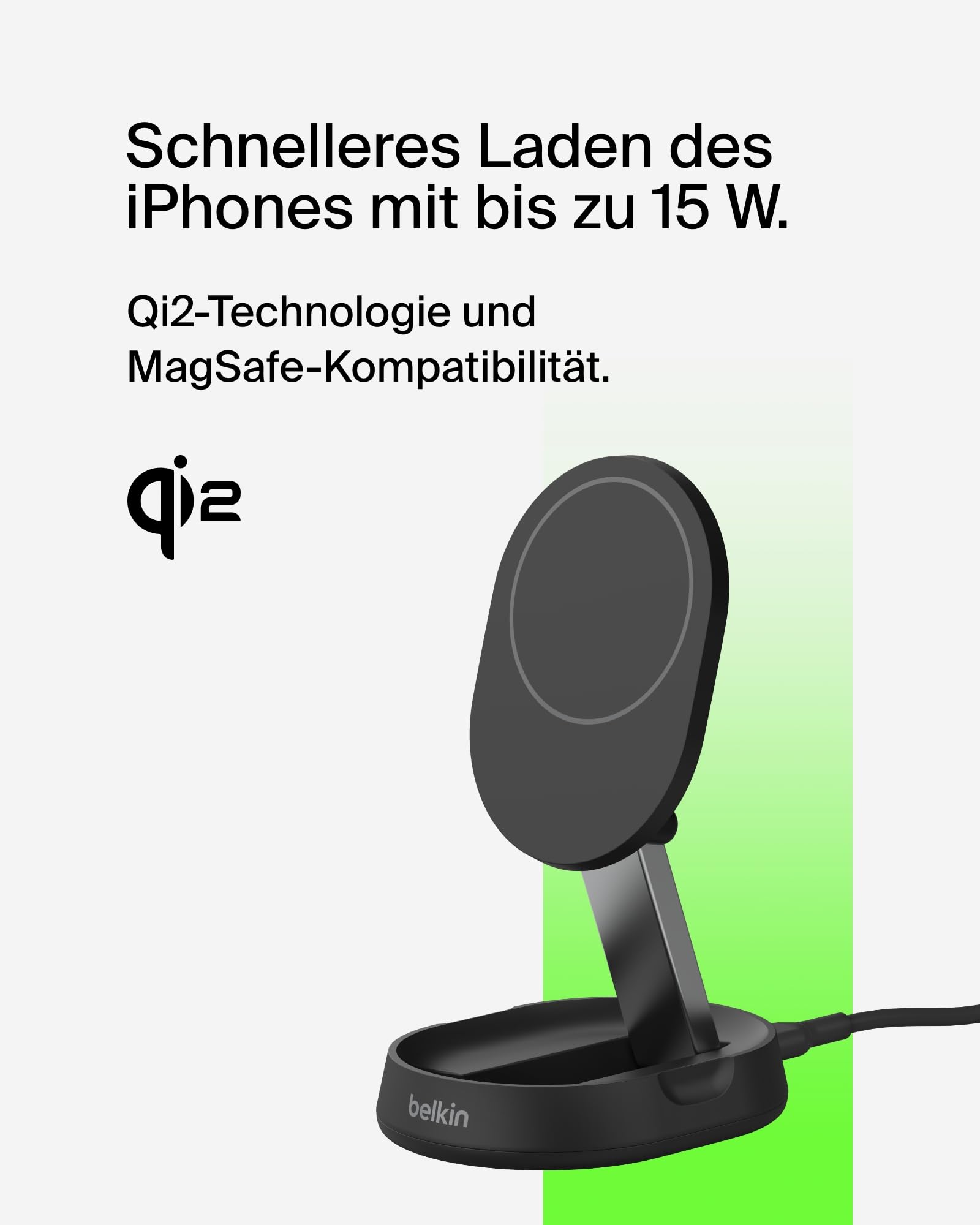 Belkin BoostCharge Pro induktive Ladestation 15W, Qi2-Ladegerät, kabelloses Ladegerät, kompatibel mit MagSafe, kabelloses Qi2-Ladestation für Apple iPhone 16/15/14/13/12, AirPods Pro – Schwarz