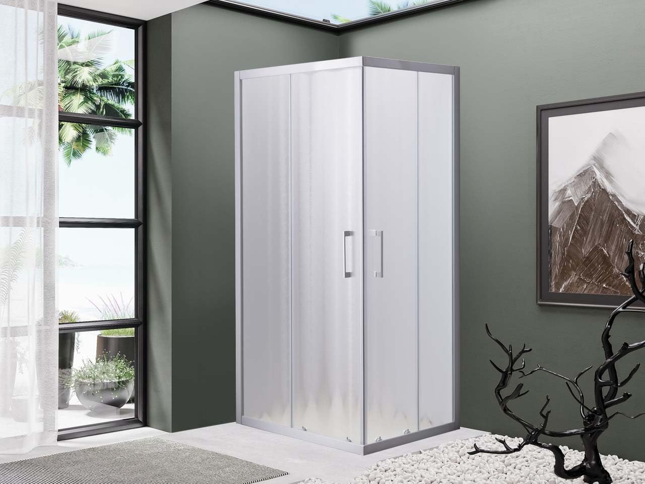 DocciaSì® - Box Doccia Angolare 70x90 cm con Porta Scorrevole, Vetro Piumato Bianco da 6 mm e Profili in Alluminio Verniciati, Design Moderno e Reversibile per Bagno e Cabina Doccia