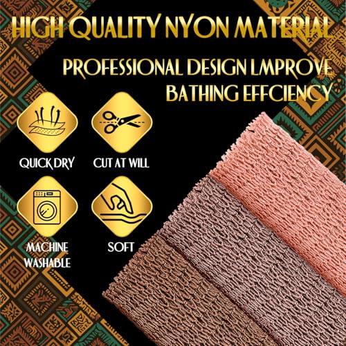 Image of UJFQBH African Net Sponge Authentic, Exfoliating Body Scrubber for Back and Hard to Reach Areas, Gentle Daily Exfoliation for Deep Cleansing, Quick Drying Shower Essential, Rosewood 3 Pack