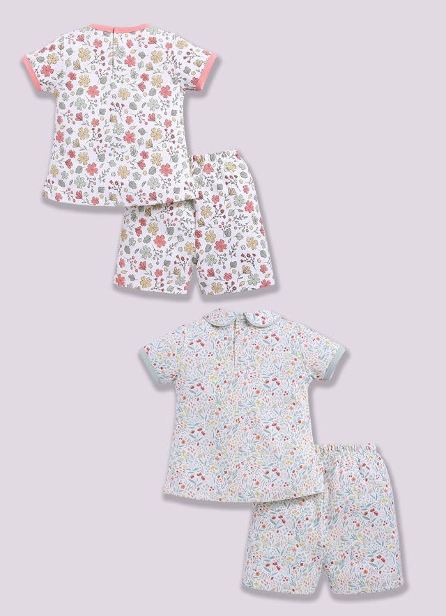 Image of Baby Girls 100% Cotton Printed Half Sleeve T-shirt & Short Summer Clothing Sets (Pack Of 2)