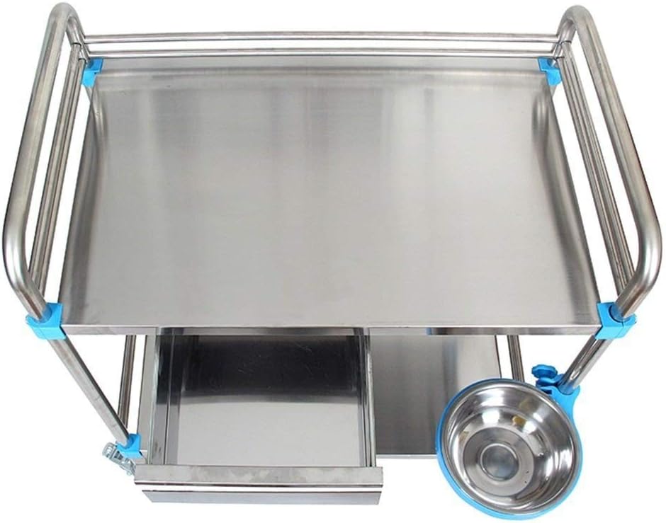 Trolley - Stainless Steel Instrument Cart/Board Cart/Silent Trolley/Trolley Four Wheel Small Trailer/Hospital Beauty Salon Double. (Size : 70 43 85CM)