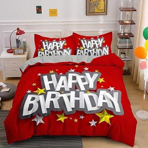 PUOJIEAT Housse de Couette Joyeux Anniversaire Cover