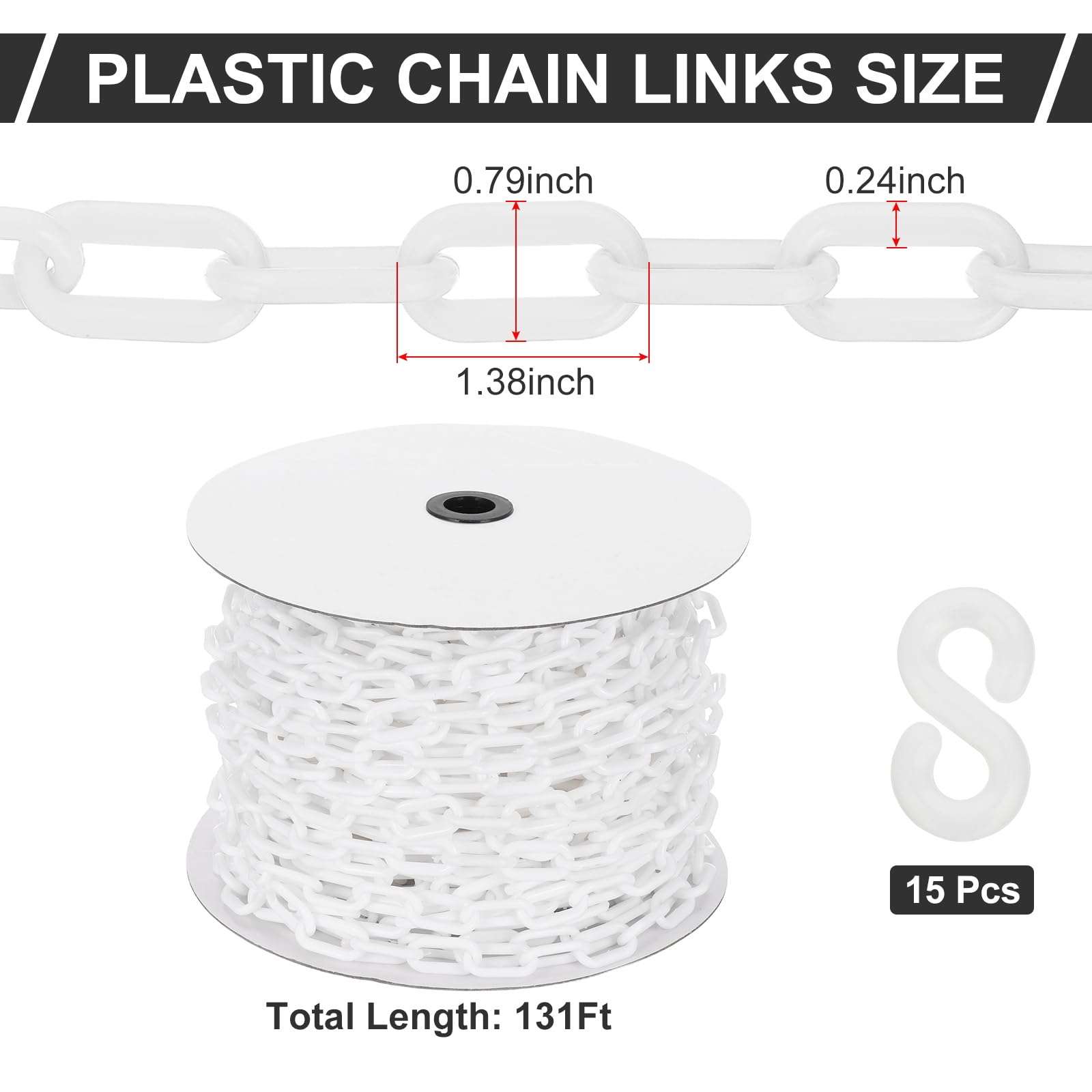 PATIKIL Chaîne plastique blanche 131 pieds 6mm Chaîne sécurité plastique