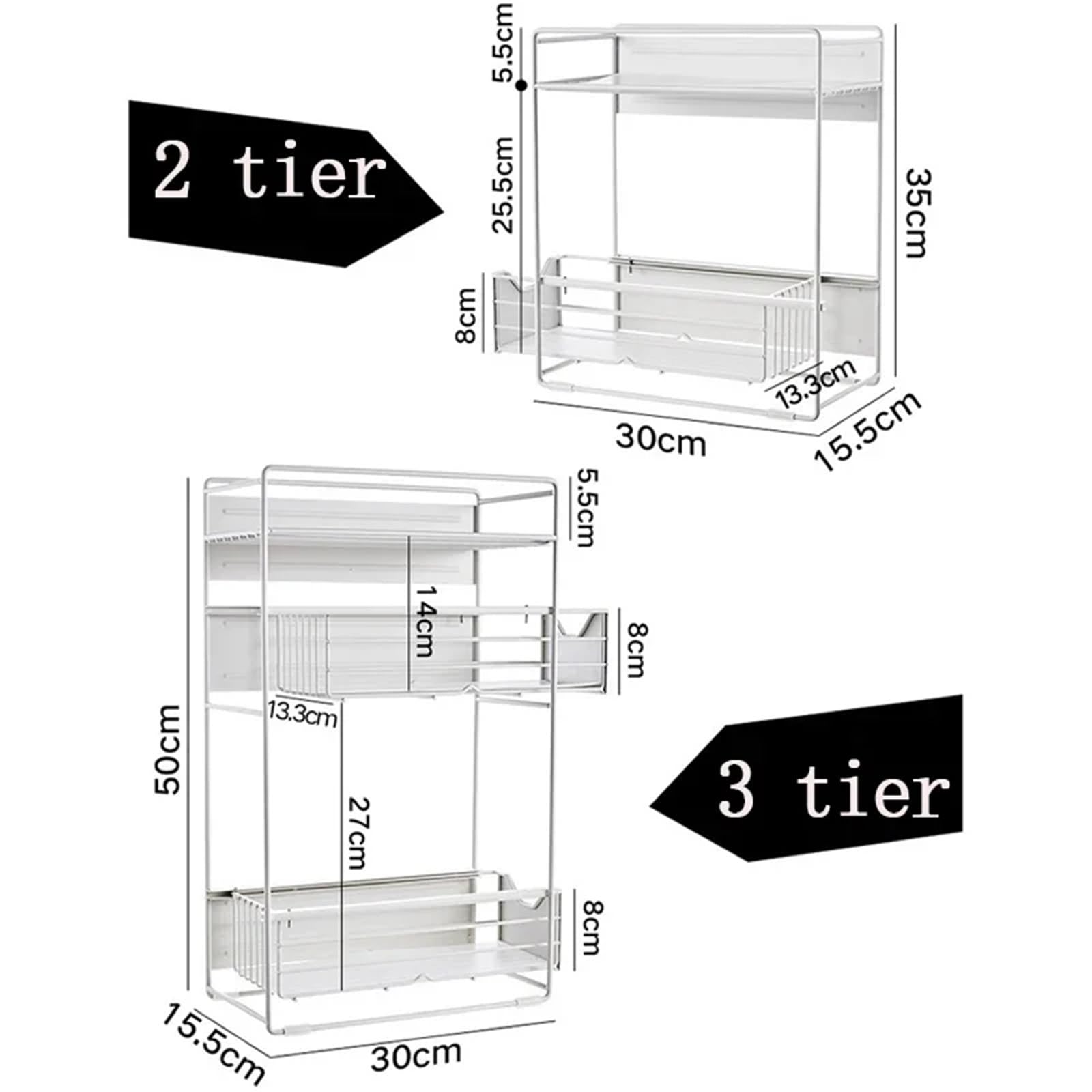 Organizador Magnético Pared Estante de almacenamiento magnético for refrigerador 2/3 niveles, estante lateral for lavadora, organizador cocina(White 3 tier)