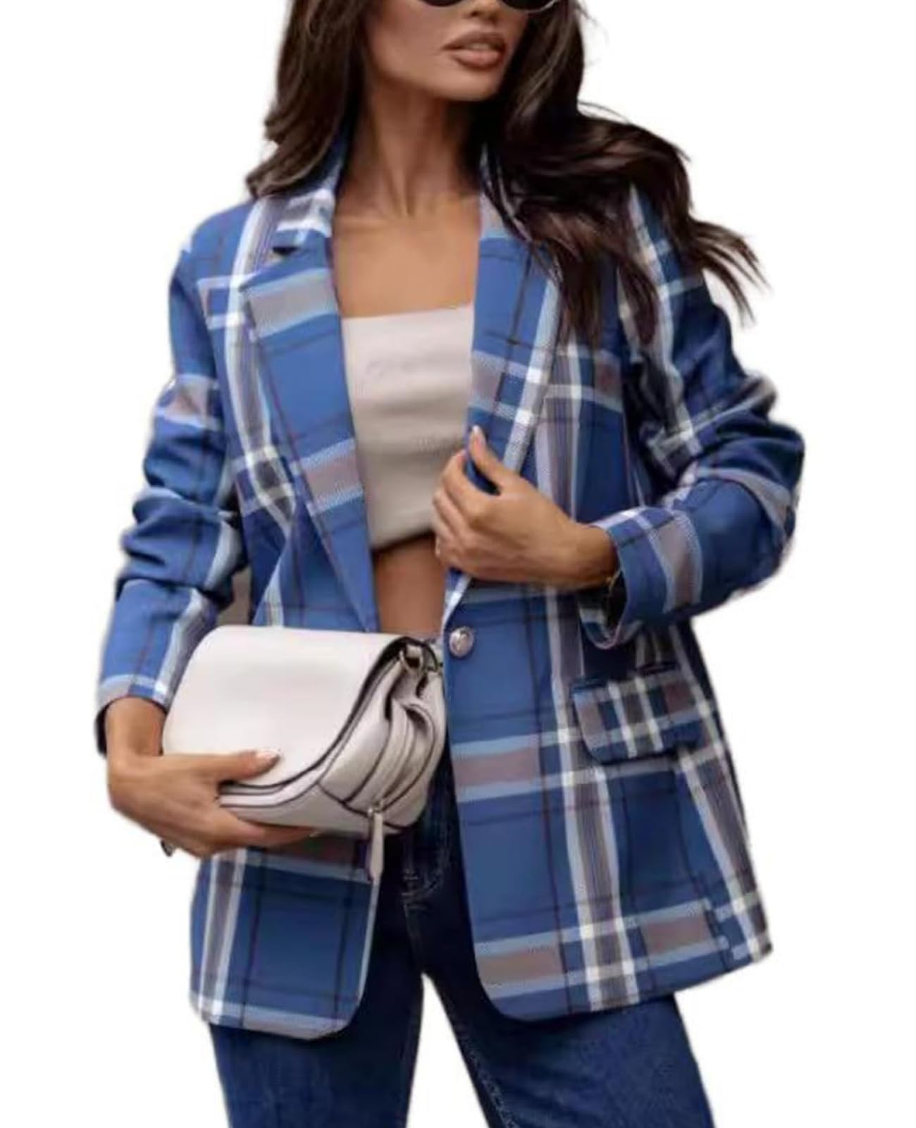 MINTLIMIT Plaid Blazer Jacket for Womens Long Sleeve 2025 Work Office Blazer Lapel Button Work Formal Blazer Jackets