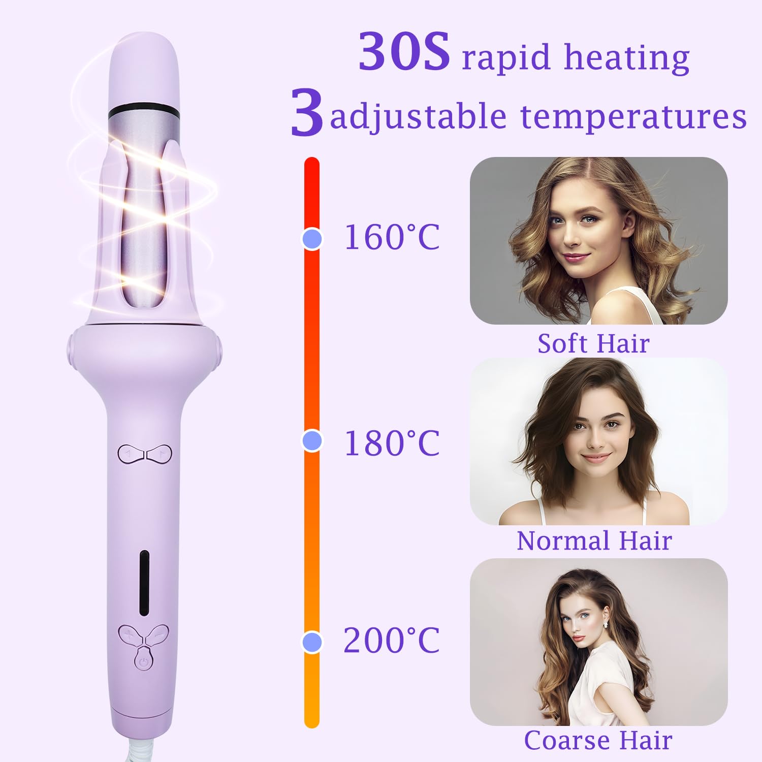 Fer à Friser, Boucleur Automatique 2 en 1 avec fonction de lissage, 32mm, grandes ondulations, 3 températures réglables Chauffage rapide, bigoudis pour cheveux longs