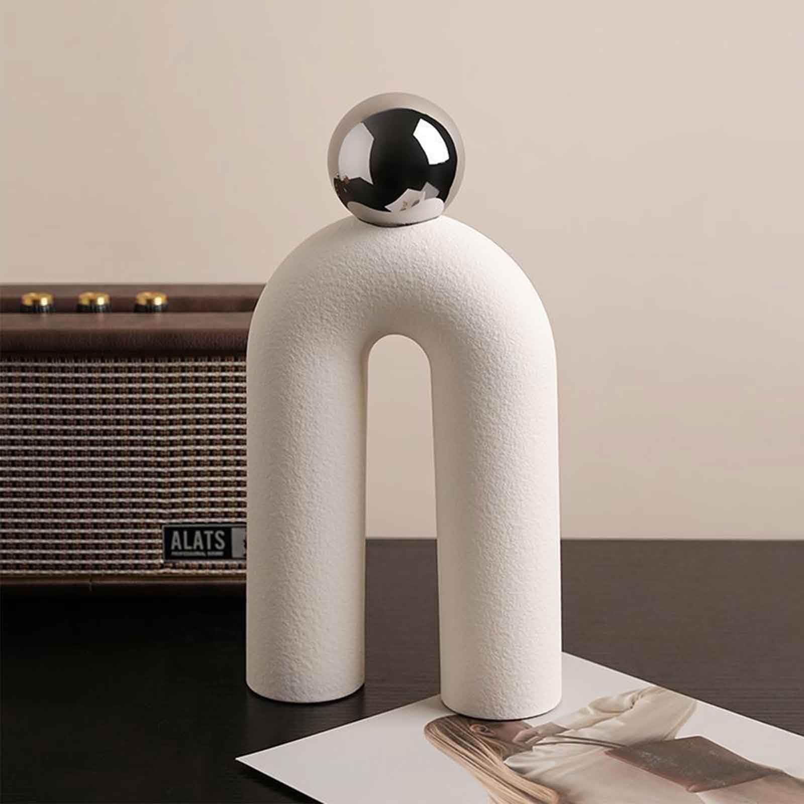 Kityemo Modern Minimalist Ceramic Arch Ball Statue, Handmade Ceramic Sculpture, Home Decor Ornament for Living Room, Shelf, Table, Office, Housewarming Gift