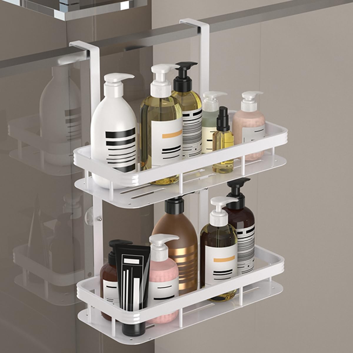 Over Door Shower Caddy White Rustproof Bathroom Organizer 2-Tier Storage Rack 11 81x5 31 Inch Shelves No Drilling