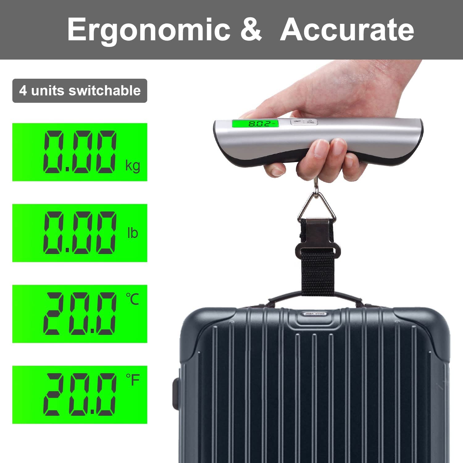 Azonee Handheld Luggage Scales, Weight Scale Heavy Duty 50 kg/110 lbs  Handheld Digital Portable Travel Backpack Scale with Hook for Baggage  Suitcases in Airport, Target Setting/Overweight Alert : Amazon.ae: Fashion