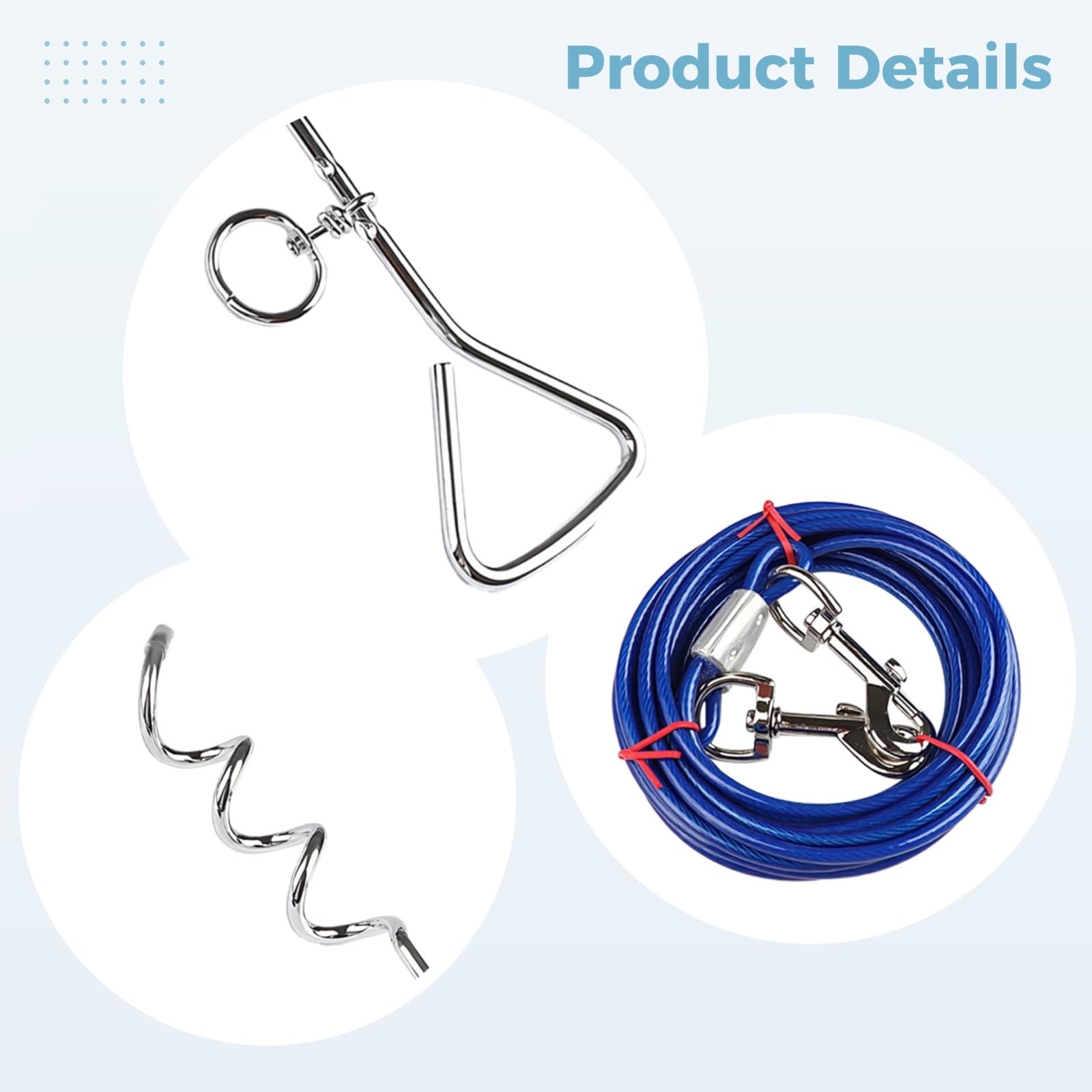 Guinzaglio per cani, picchetto, ancoraggio a spirale da 41 cm con cavo da 5 m, robusto ancoraggio per cani con picchetto in acciaio cromato e corda in acciaio rivestita in PVC