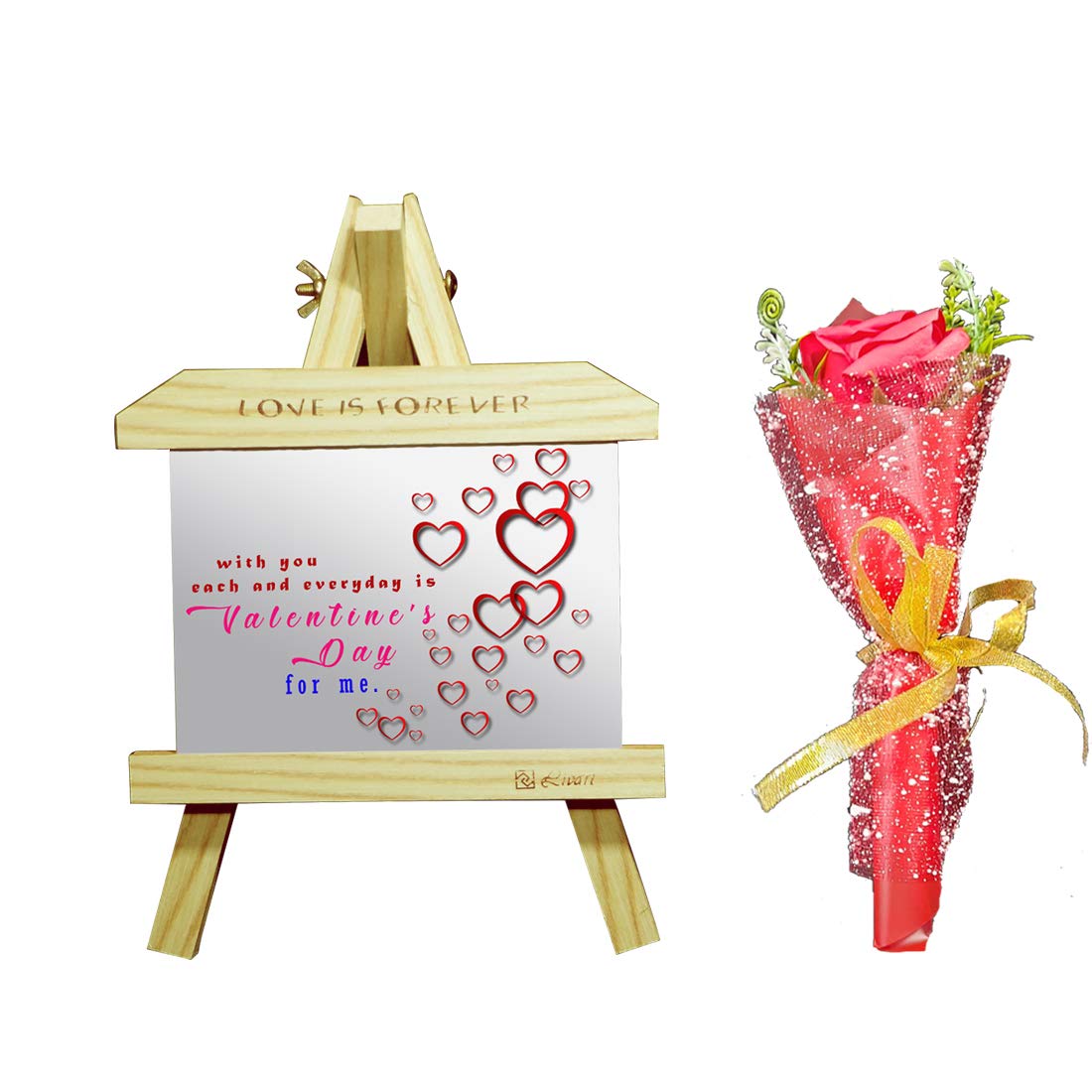 Sky Trends Wooden Single Picture Photo Frame with Stand and Flower Bookey for Home Decoration-001