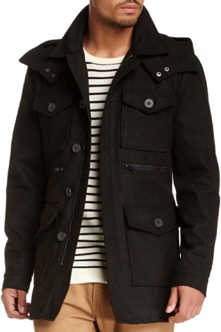 Men's Coat, Wool Blend Military Jacket with Toggle Buttons