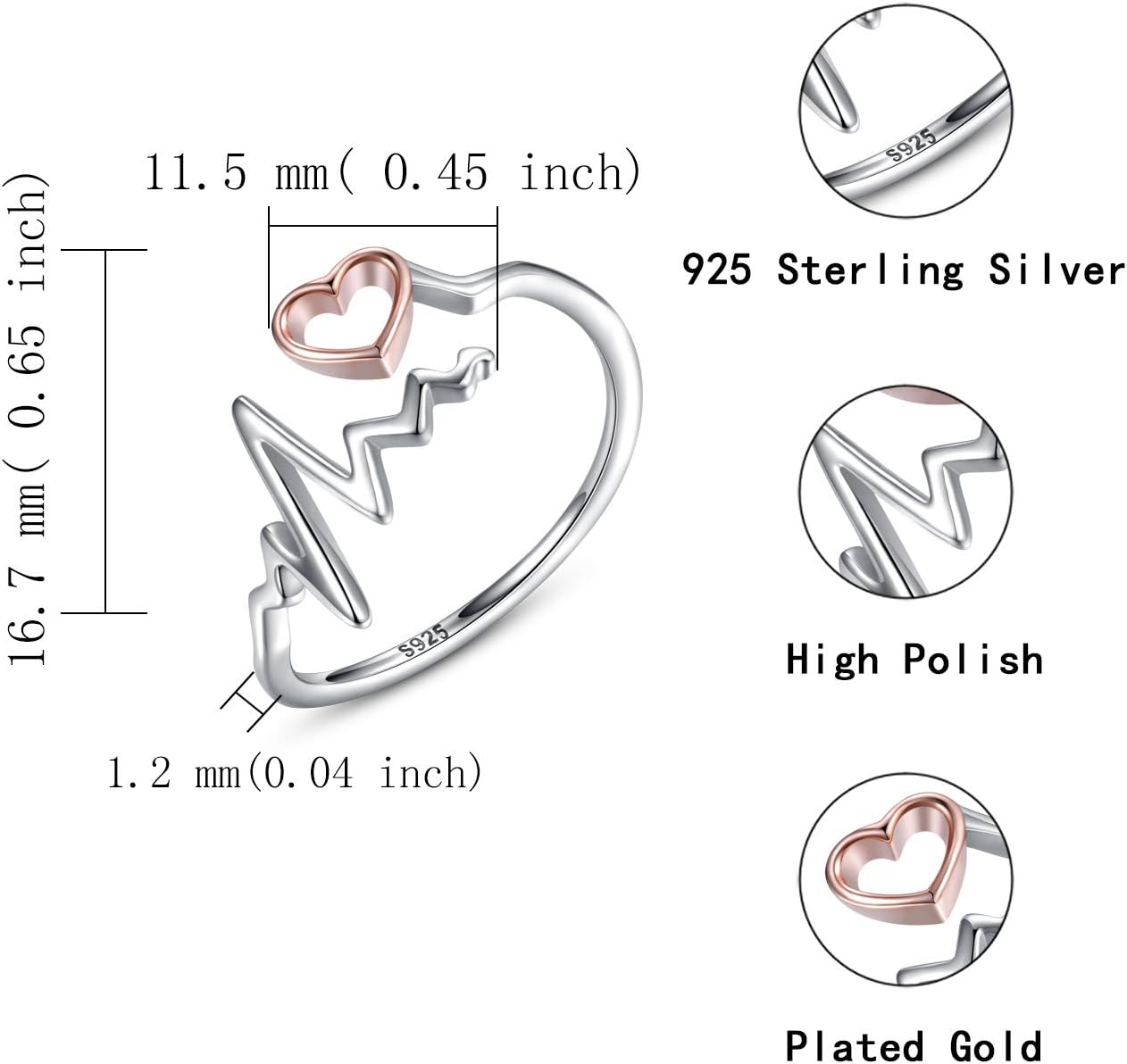 Sterling Silver Heartbeat Stethoscope Nurse Jewelry Set Ring Nurses Week Gift for Women Graduation Gifts for Nurse Doctor Medical Students Paramedics