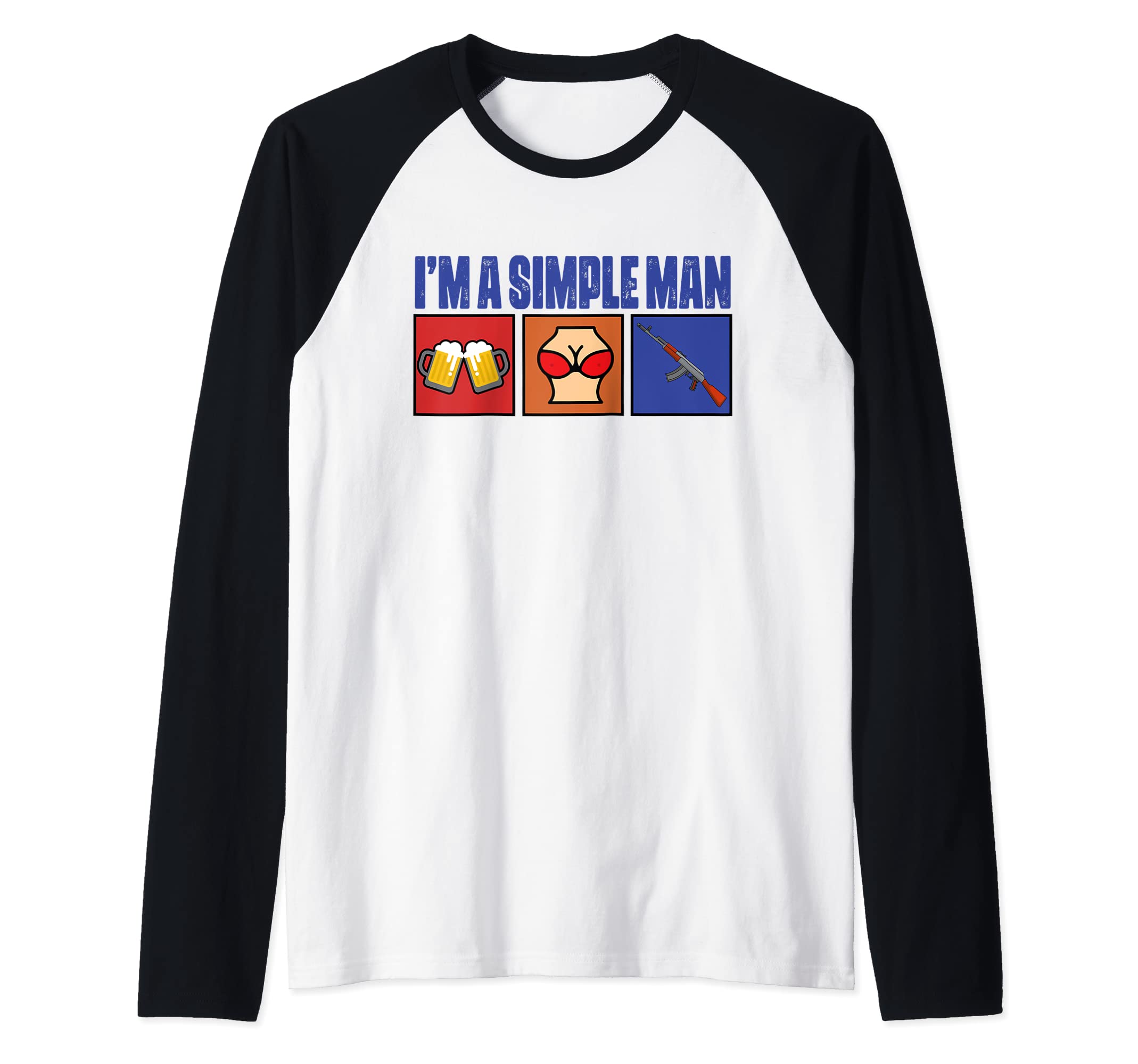 Ich bin ein einfach Mann Bier brüste AK47 Raglan Baseball Tee