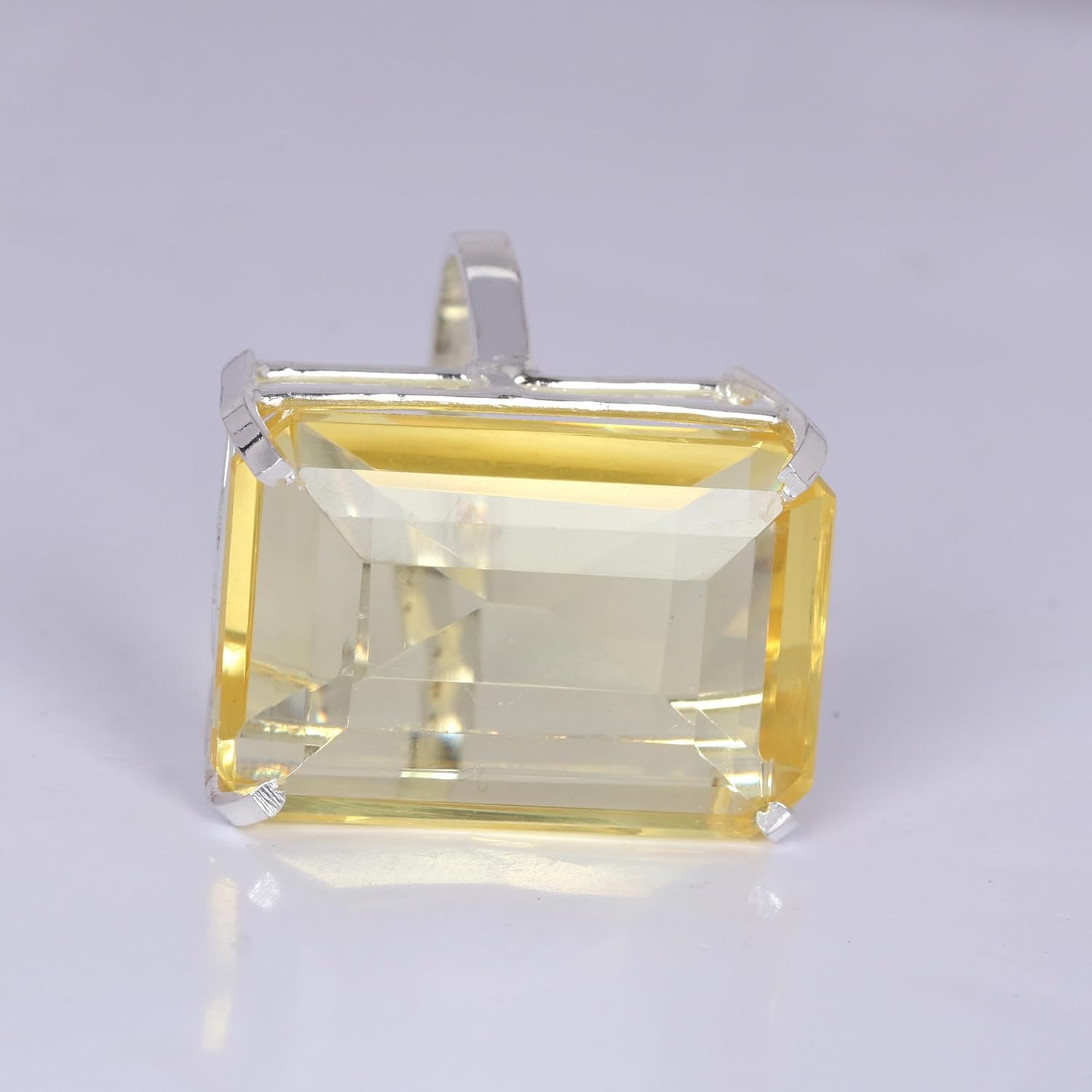 REAL-GEMS 925 Silver Lab Made Light Yellow Citrine Emerald 83 CARAT Ring for Statement Breathtaking Statement Piece Large Size Ring