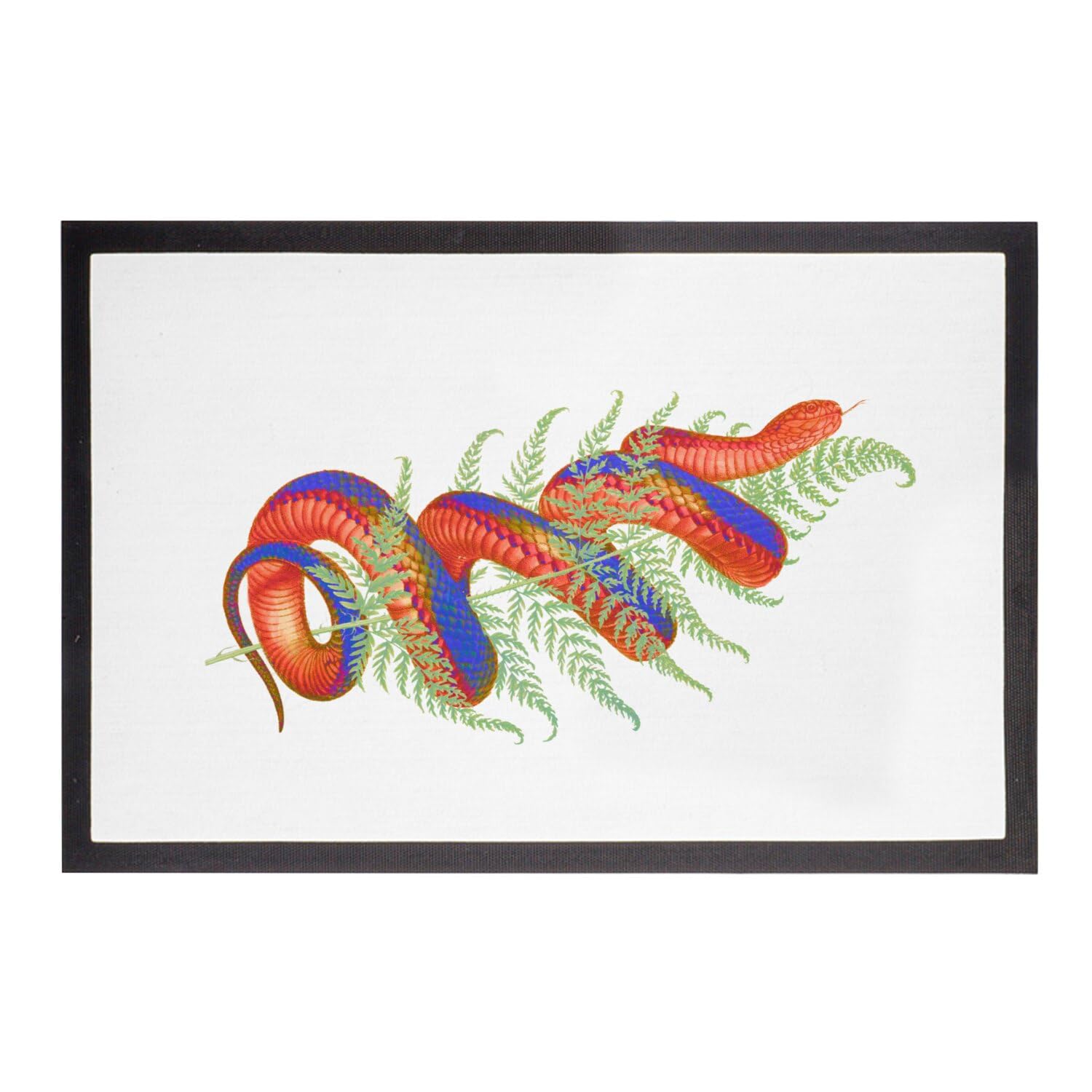 Paillasson blanc fougère et serpent imprimé botanique vintage chic pour entrée 75x50 cm