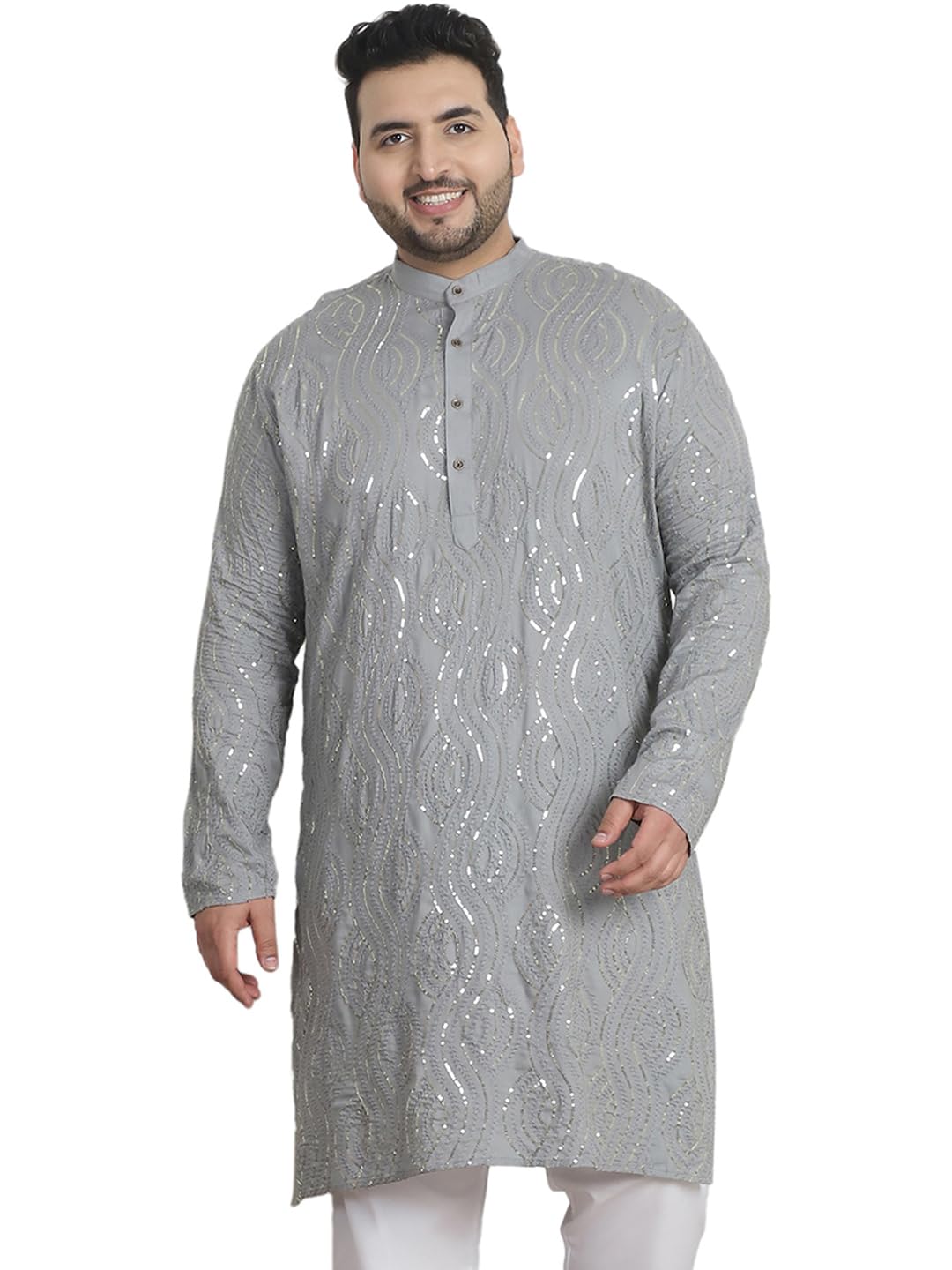 Sojanya Plus (Since 1958) Men's Cotton Designer Grey Long Kurta