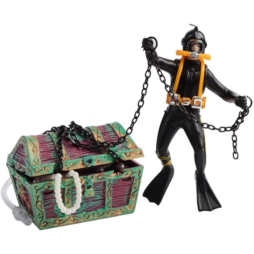 Gasea Adorno de Acuario de Acción, Acuario Cofre del Tesoro, Fish Tank Ornamento, Adorno de Buzo Flotante, Buzo del cofre del tesoro submarino Adornos para Acuario Decoración de Barco Hundido - Negro