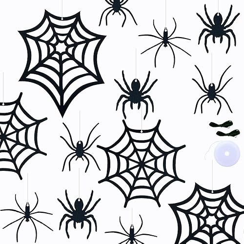 33 piezas de decoración de araña colgante, adorno de araña de fieltro negro, decoración de Halloween para decoración de casa de bricolaje