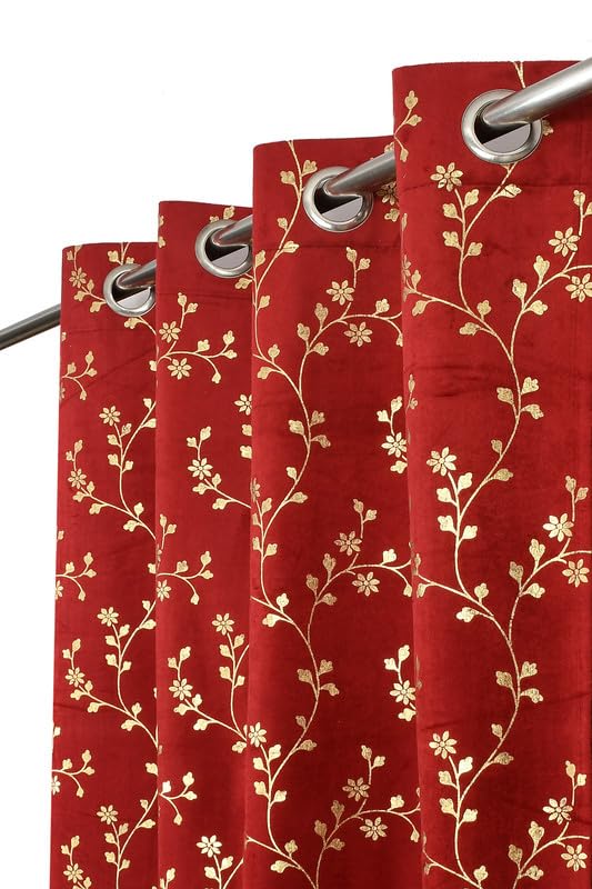 RED RIBBON DECOR Heavy Velvet Fabric Luxury Looks Room Darkening Floral Designer Curtains 7 Feet for Door, Maroon, Pack of 2 Pieces (B0CZRRY5SD) Amazon Price History, Amazon Price Tracker