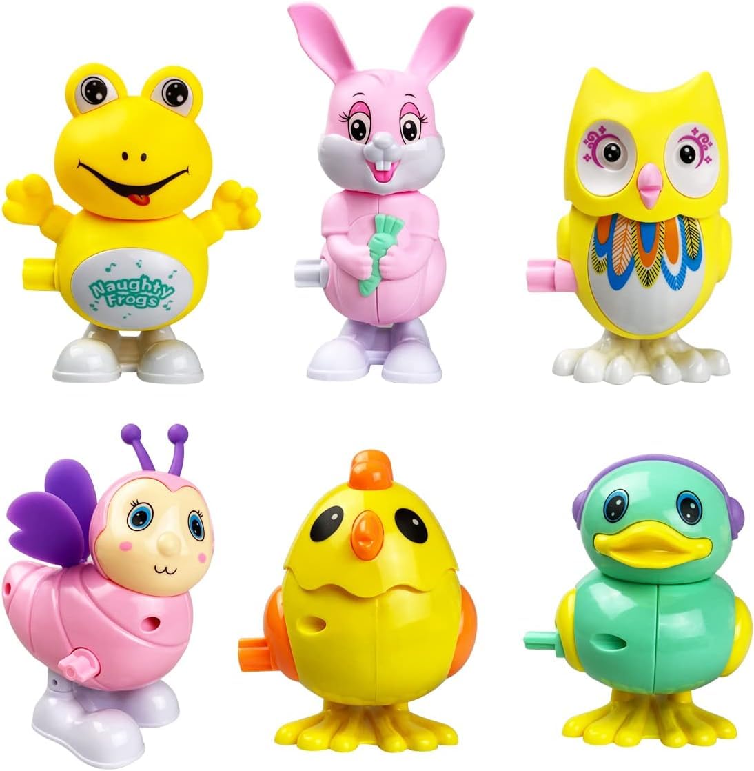 EKKONG 6 Pezzi Giocattoli a Carica di Pasqua, Giocattolo a Orologeria con Ape, Rana, Pulcino, Gufo, Anatra, Coniglio, Set di 6 animali a molla di Pasqua per Bambini