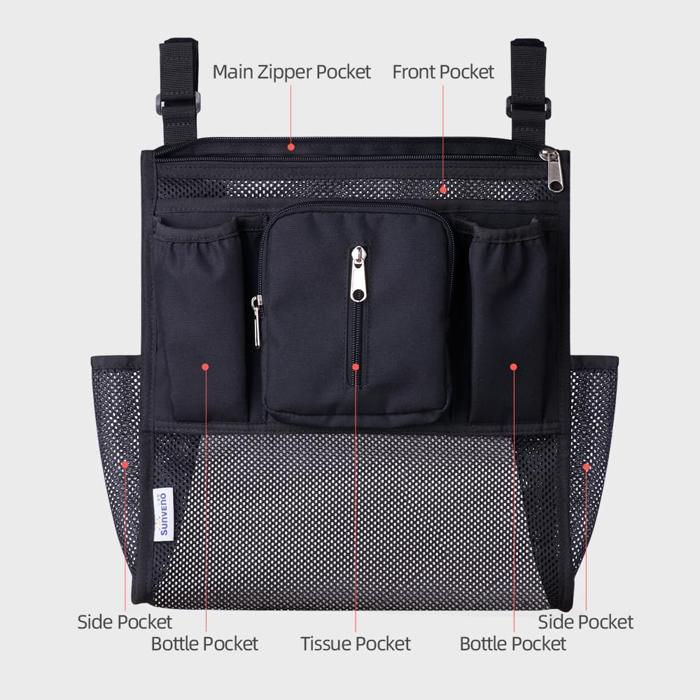 SUNVENO Organizer universale 2 in 1 per passeggino, portabicchieri isolati, tasca per telefono/polso con cerniera, tracolla laterale in rete, cinghie antiscivolo regolabili, si adatta alla maggior
