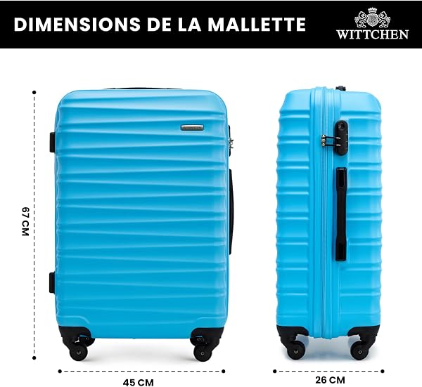 WITTCHEN Valise de Voyage Valise Moyenne Valise à roulettes ABS Trolley 4 roulettes Spinner Serrure à Combinaison Poignée télescopique Groove Line Taille L Bleu Air France/Easyjet/Transavia France - 2