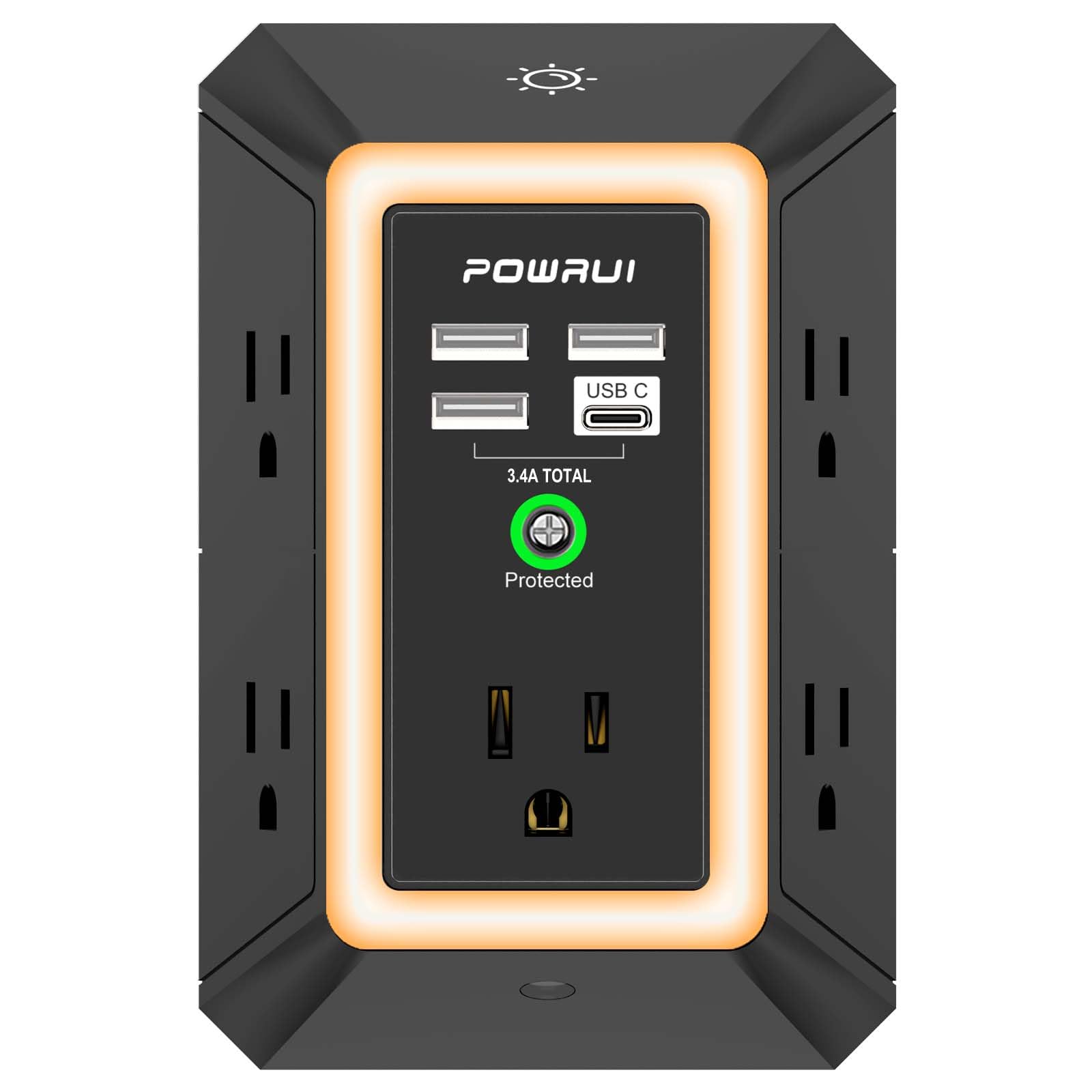 Multi Plug Wall Outlet Night Light, POWRUI 6 Outlet Extender & 3 USB Ports — Amazon image 17