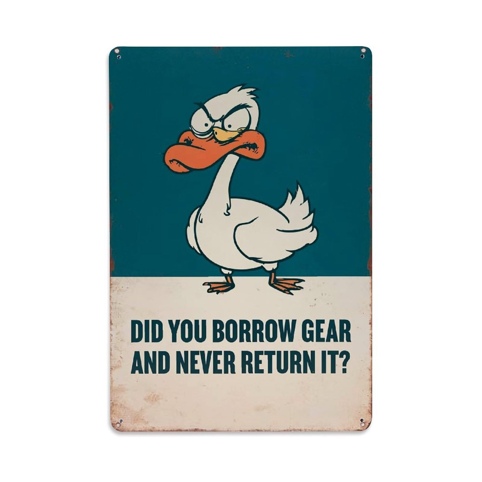Jdfenggu Vintage Angry White Duck Borrowing Gear Retro Metal Tin Sign, Metal Poster For Bar, Home, Man Cave, Kitchen, Laundry Room Art Decor 8X12 Inch