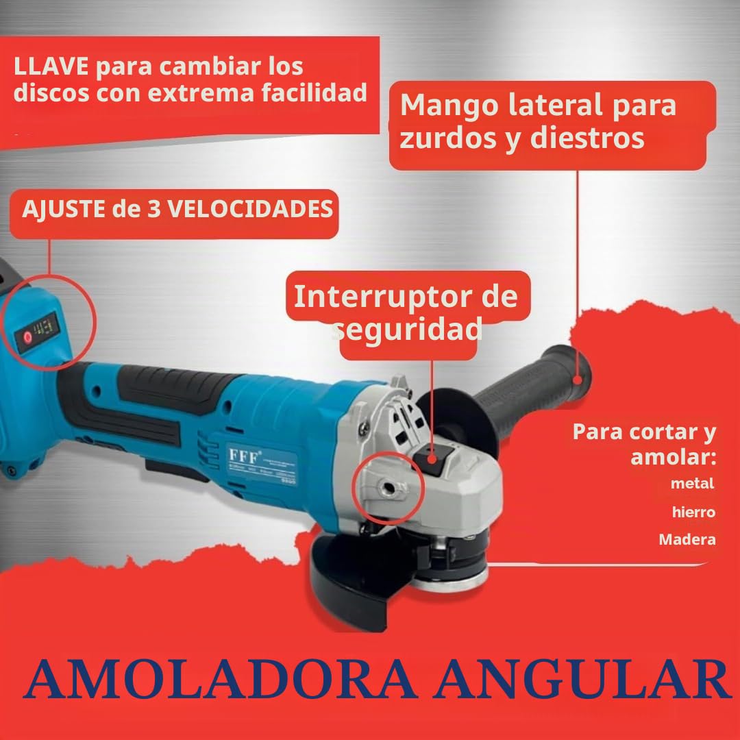 Kit de bricolaje profesional 4 en 1 con taladro y atornillador inalámbrico, taladro de percusión inalámbrico, amoladora angular inalámbrica, martillo perforador y taladro de percusión de 68 V